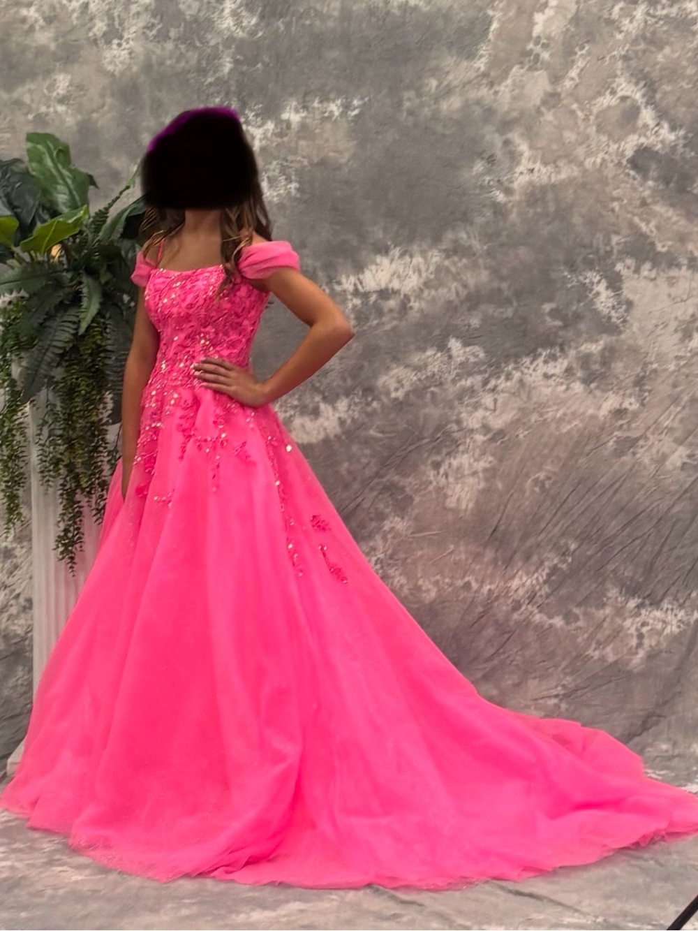 Girls' Hot Pink Off-Shoulder Ball Gown Dress